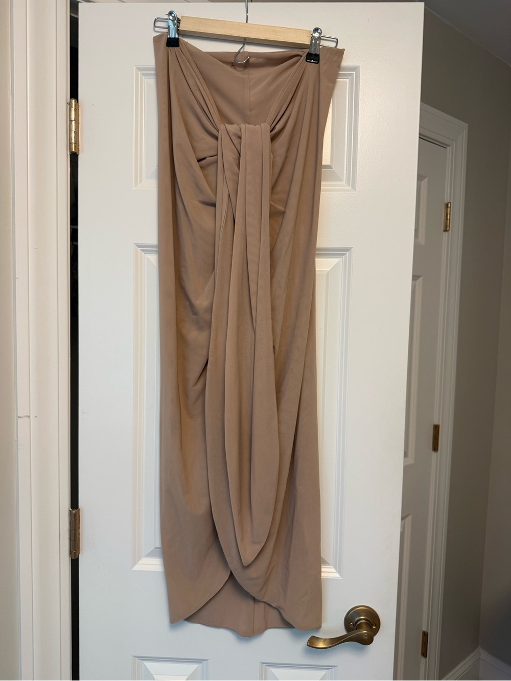 JLUXLABEL Taupe Draped Strapless Maxi Coverup